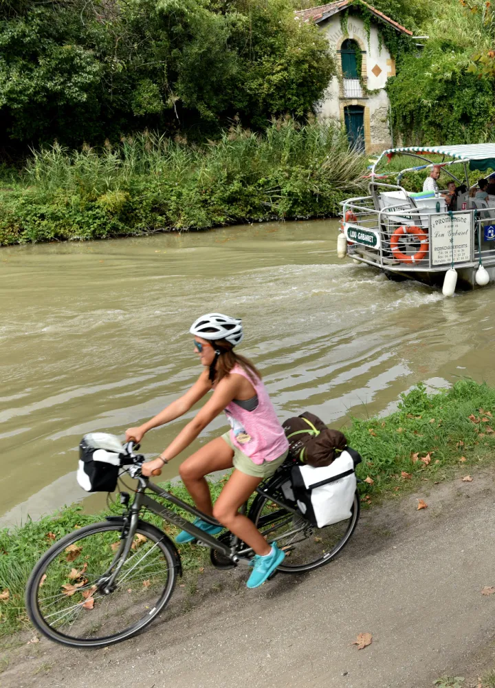 Le long du Canal du Midi à vélo entre Carcassonne et Trèbes