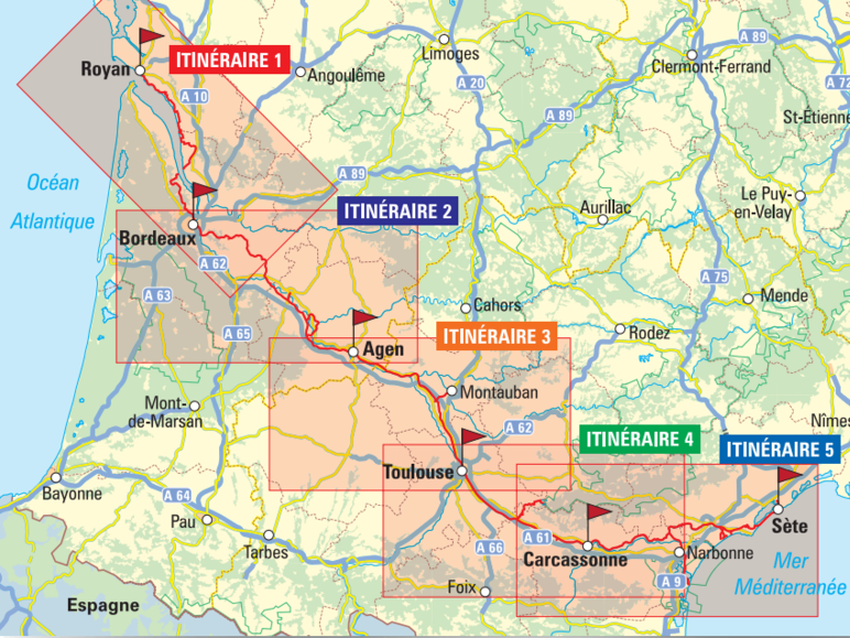 Carte Routard Canal des 2 Mers à vélo